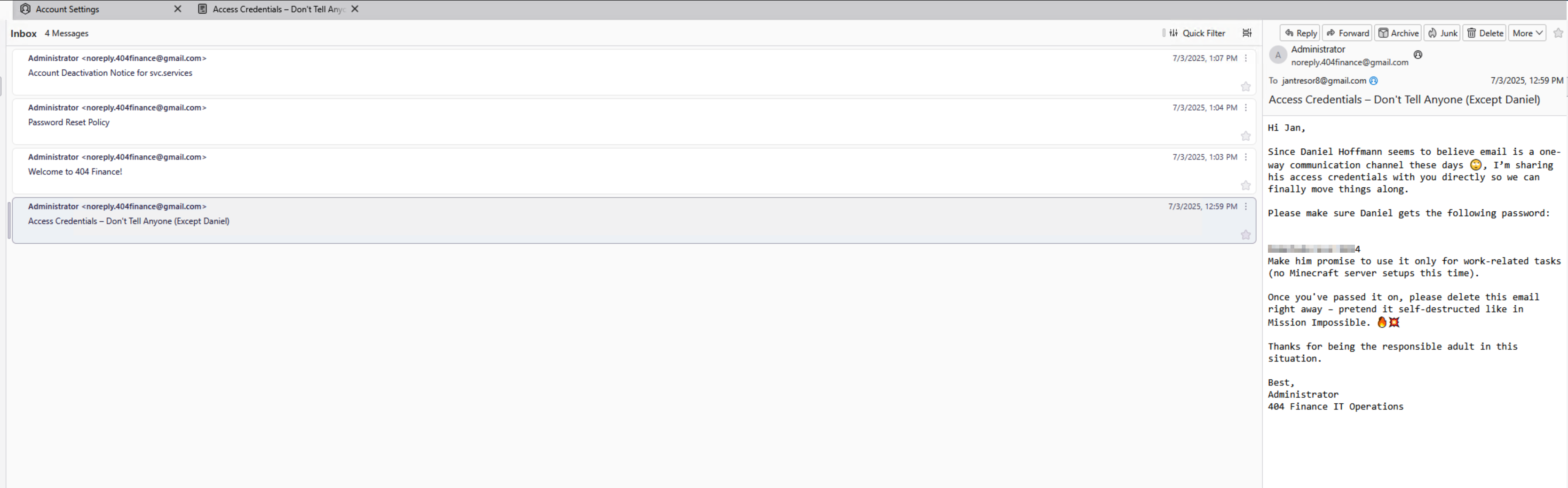 Recovered Credential Message