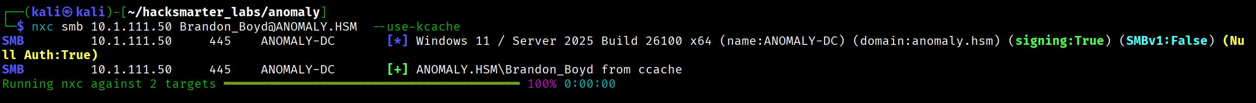 Successful SMB authentication using Kerberos ticket