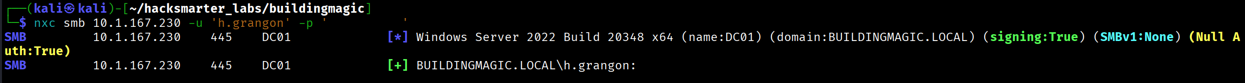 NetExec validating h.grangon credentials
