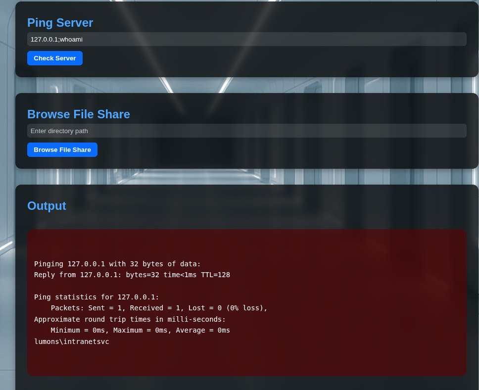 Ping functionality in admin panel
