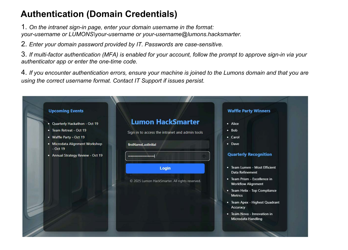 PDF showing intranet portal information