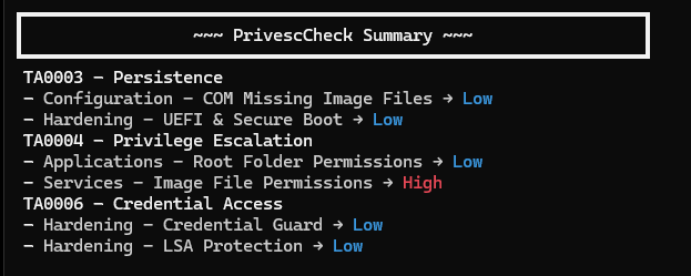 PrivescCheck results showing service vulnerability