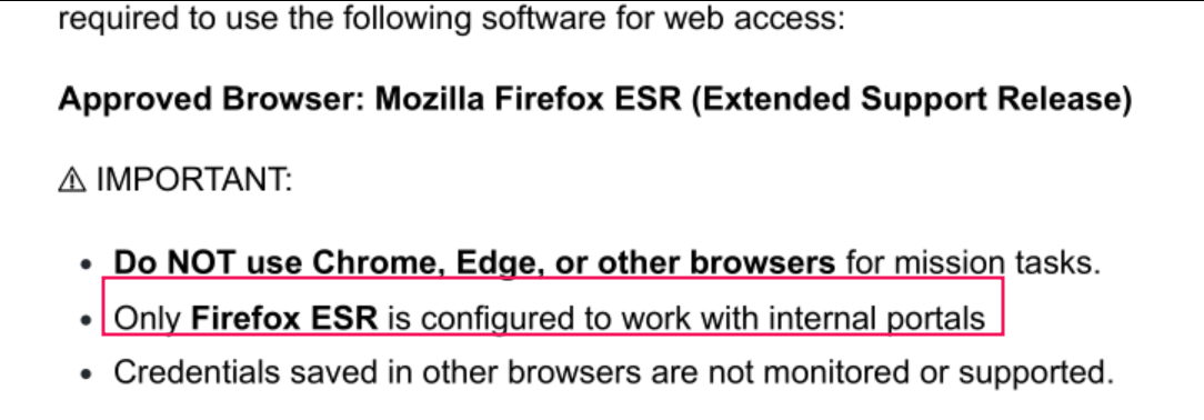 Firefox ESR Policy documentation