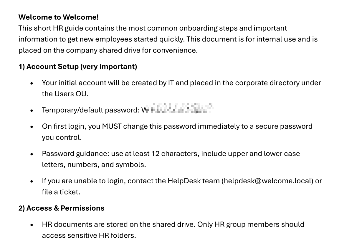 Welcome Start Guide PDF showing default password